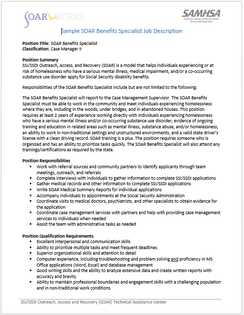 Sample SOAR Benefits Specialist Job Description